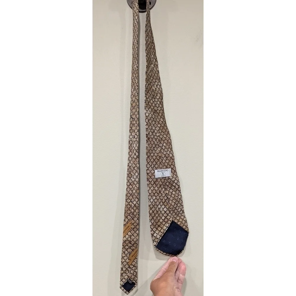 Valentino 100% Silk Tan and Navy Blue Tie One Size